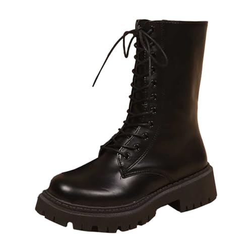 RuFengz wildleder stiefel damen,Schnürstiefel Damen Warmes Atmungsaktiv Ankle Boots Chunky Bequemer Plateau Winterboots Springerstiefel Wasserdichte Rutschsicher Lederstiefel Schnürstiefeletten von RuFengz