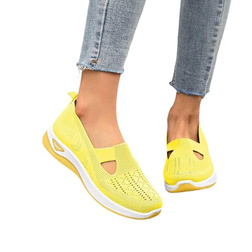 arbeitsschuhe damen, Orthopädische Schuhe Damen Sommer Weite H Walkingschuhe Gesundheitsschuhe Leicht Hallux Valgus Atmungsaktive Sommerschuhe Sneaker Bequeme Outdoor Turnschuhe Schlupfschuhe Gelb 39 von RuFengz