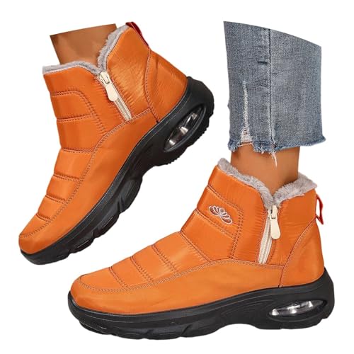 barfußschuhe damen winter, Winterschuhe Damen Warmes Fell Gefüttert Knöchelstiefel Outdoor Rutschfeste Wanderschuhe mit Seitlicher Reißverschluss Thermostiefel Schneestiefel Mode Plush Stiefeletten von RuFengz