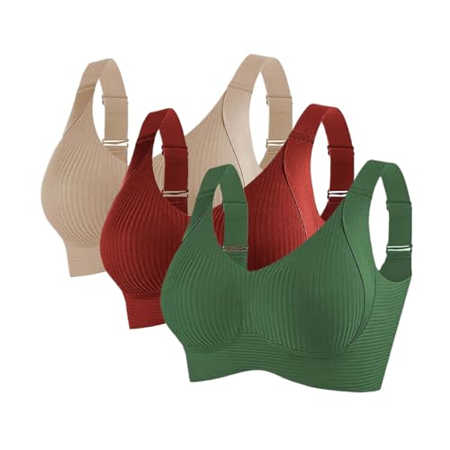 bh damen ohne bügel set, 3er Pack BH Damen Ohne Bügel Gepolstert Große Brüste Starker Halt Bra Push Up Nahtlose Unterwäsche Weich Bequem BHS Verstellbarer Sport Bustier Büstenhalter Große Größen von RuFengz