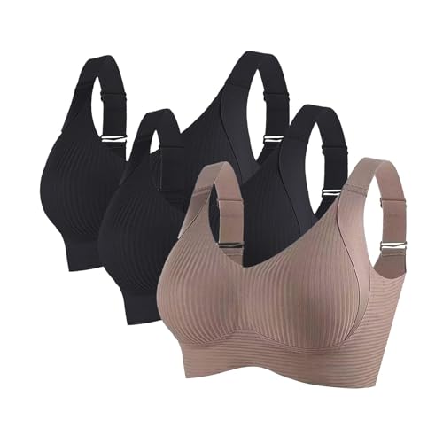 bh vorne verschließbar, 3er Pack BH Damen Ohne Bügel Gepolstert Große Brüste Starker Halt Bra Push Up Nahtlose Unterwäsche Weich Bequem BHS Verstellbarer Sport Bustier Büstenhalter Große Größen von RuFengz