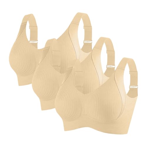 bustier damen große brüste baumwolle, 3er Pack BH Damen Ohne Bügel Gepolstert Große Brüste Starker Halt Bra Push Up Nahtlose Unterwäsche Weich Bequem BHS Verstellbarer Sport Bustier Büstenhalter von RuFengz