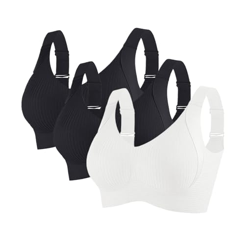 bustier damen push up, 3er Pack BH Damen Ohne Bügel Gepolstert Große Brüste Starker Halt Bra Push Up Nahtlose Unterwäsche Weich Bequem BHS Verstellbarer Sport Bustier Büstenhalter Große Größen von RuFengz