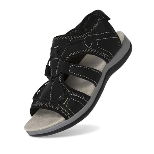 RuFengz Sommerschuhe Damen Bequem Sommer Casual Hausschuhe Orthopädische Sportlich Outdoor Strandschuhe Damenschuhe Sandalen Jogging Barfuss Barfußschuhe, Schwarz, 40 von RuFengz