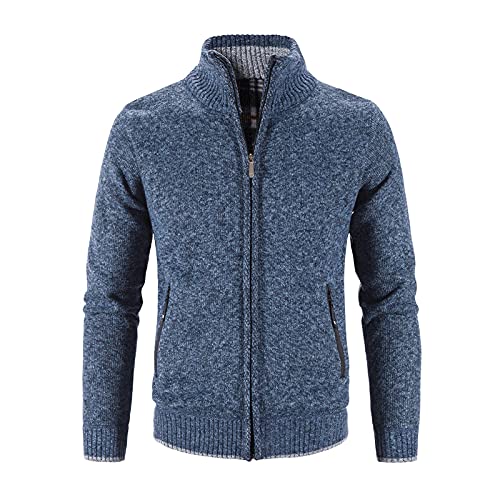 fleecejacke herren mit kapuze wandern, Fleecejacke Herren Outdoor Reißverschluss Feinstrickjacke Jacke Langarm Bierfest Sweatshirt Strickfleecejacke Stehkragen Warm Sweatjacke für Männer, XXL, Blau von RuFengz
