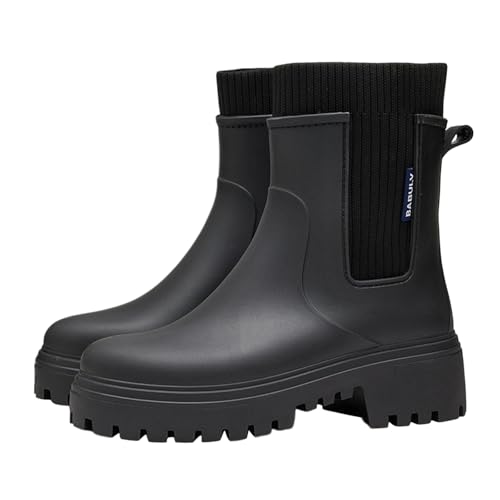 gartenschuhe damen, Gummistiefel Damen Weitschaft Leicht Rutschfest Regenschuhe Stiefeletten Strapazierfähig Gartenschuhe Halbhohe Bequem Arbeitsstiefel Robust Wasserdichte, Schwarz, 36 von RuFengz