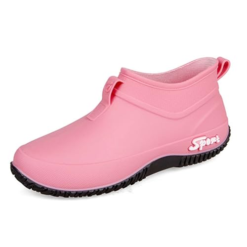 gartenschuhe herren, Regenschuhe Damen Sommer Weitschaft Rutschfest Stiefeletten Halbhohe Wasserdichte Gummistiefel Arbeitsstiefel Bequem Atmungsaktiv Gartenschuhe Strapazierfähig Robust, Rosa, 38 von RuFengz