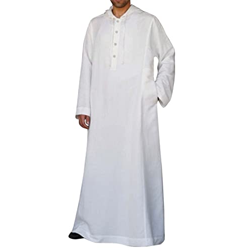 gebetskleidung für männer, Gebetskleidung für Männer Baumwolle Lang Islam Thawb Jalabiya Frühling Muslim Kaftan Jellabiya mit Kopftuch Elegant Thobe Sommer Frauen Abaya Sommermantel, Weiß, 3XL von RuFengz