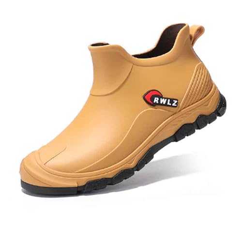 gummischuhe herren, Gummistiefel Damen Weitschaft Leicht Rutschfest Regenschuhe Stiefeletten Strapazierfähig Gartenschuhe Halbhohe Bequem Arbeitsstiefel Robust Wasserdichte, Khaki, 40 von RuFengz