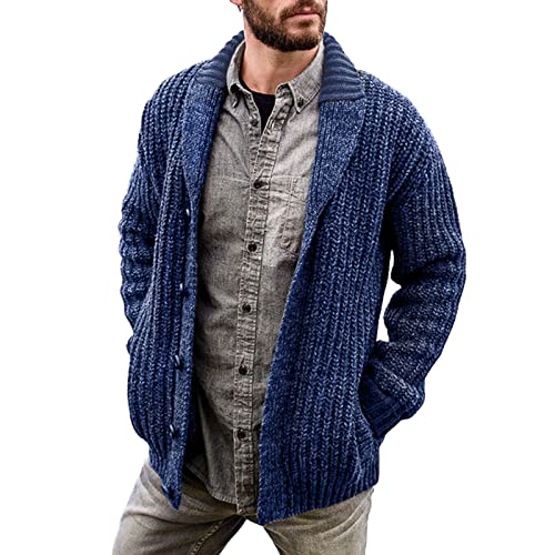 herren 100 glacier full zip fleecejacke, Herren Pullover V Ausschnitt Cardigan Baumwolle Sweatjacke Langarm Grobstrick Feinstrickjacke Stehkragen Bierfest Strickfleecejacke Jacke für Männer, XL, Blau von RuFengz