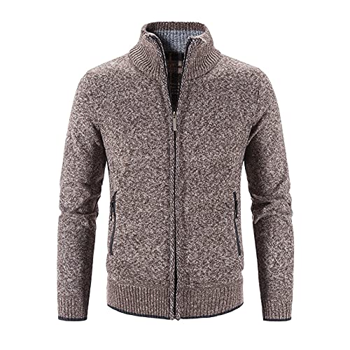 herren fleecejacke, Fleecejacke Herren Outdoor Leichte Reißverschluss Feinstrickjacke Jacke Langarm Bierfest Sweatshirt Strickfleecejacke Stehkragen Warm Pullover Sweatjacke für Männer, XXL, Kaffee von RuFengz