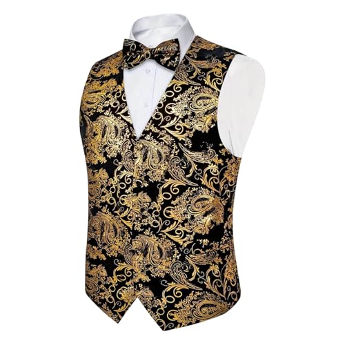 herren weste sommer leicht modern, Herren Weste Elegant Modern Retro Herrenweste Formale Outdoor Trenchcoat Outfit Oktoberfest Casual Anzugweste Trachtenwesten für Hochzeit Groomsmen, XXL, Gold von RuFengz