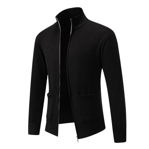 jacke herren schwarz sommer, Fleecejacke Herren Outdoor Bierfest Reißverschluss Pullover Herrenstrickjacke Regular Fit Stehkragen Winterjacke Baumwolle Leichte Jacke Sweatjacke für Männer, L, Schwarz von RuFengz