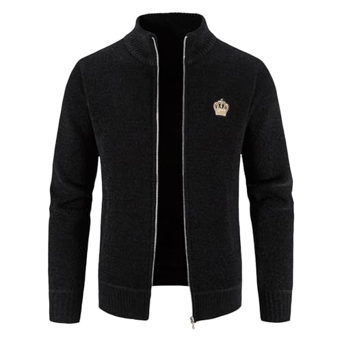 jacke herren schwarz übergang, Fleecejacke Herren Outdoor Langarm Strickfleecejacke Sweatjacke Regular Fit Bierfest Herrenstrickjacke Stehkragen Reißverschluss Feinstrickjacke für Männer, XL, Schwarz von RuFengz