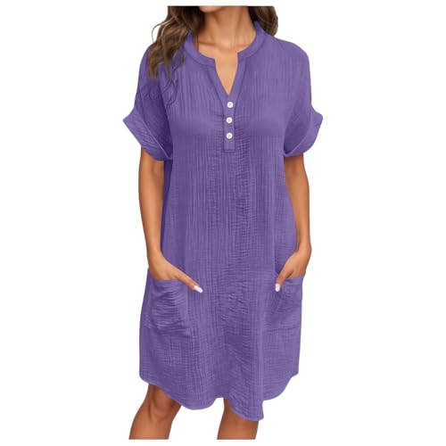 kleider grosse grössen damen, Musselin Kleid Damen Sommer V Ausschnitt Sommerkleid Shirtkleid Kurzarm Casual Strandkleid Hemdkleid Leicht Luftig Blusenkleid Midikleid Elegant Locker Tunika Lila XXL kleider grosse grössen damen, Musselin Kleid Damen Sommer V Ausschnitt Sommerkleid Shirtkleid Kurzarm Casual Strandkleid Hemdkleid Leicht Luftig Blusenkleid Midikleid Elegant Locker Tunika Lila XXL von RuFengz
