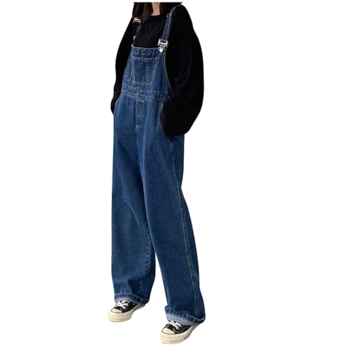 RuFengz latzhose damen jeans baggy, Latzhose Damen Arbeitshose Jeans Oversize Overalls Jumpsuit Arbeitslatzhose Lang Blau Wide Leg Stretch Arbeitsoverall Träger mit Taschen Jeanshose, XXL, Blau von RuFengz
