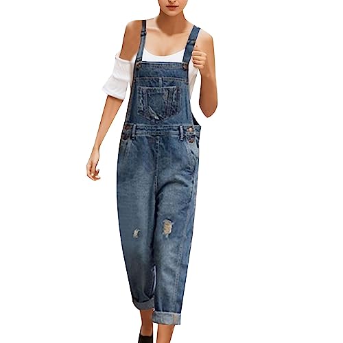 latzhosen für damen baumwolle, Latzhose Damen Arbeitshose Jeans Lang Arbeitslatzhose Jumpsuit Elegant Sommer Große Größen Oversize Gartenarbeit Jeanshose Lässige Stretch Arbeitsoverall, M, Blau von RuFengz