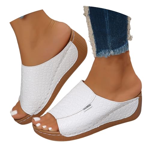 mesh sandalen damen, Vivastep Sandalen Damen Orthopädische Schuhe Sommer Ergonomische Rutschfeste Sandaletten zur Schmerzlinderung Leder Offener Sommerschuhe Leicht Bequem Hausschuhe Slides Weiß 37 von RuFengz