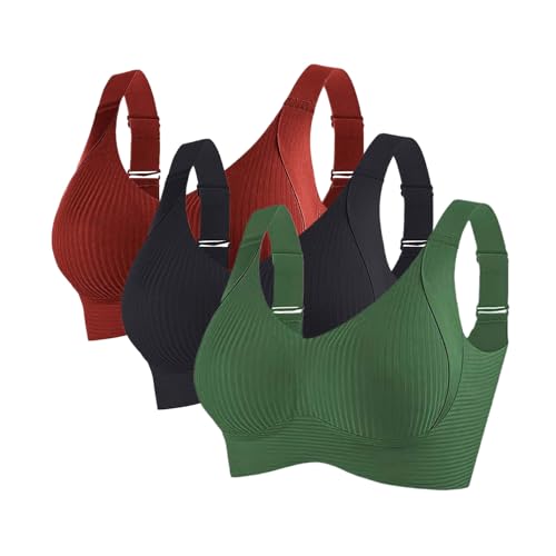 nahtloser bh ohne bügel, 3er Pack BH Damen Ohne Bügel Gepolstert Große Brüste Starker Halt Bra Push Up Nahtlose Unterwäsche Weich Bequem BHS Verstellbarer Sport Bustier Büstenhalter Große Größen von RuFengz