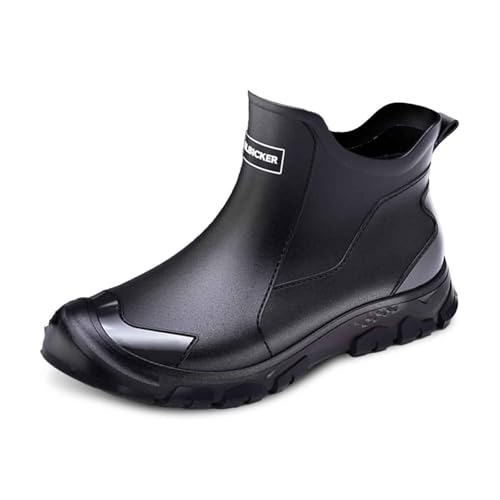 regenschuhe herren, Gummistiefel Herren Damen Stylische Boots Strapazierfähig Halbhohe Gartenschuhe Leicht Bequem Stiefeletten Weitschaft Robust Regenschuhe Atmungsaktiv Kurze, Schwarz, 40 von RuFengz