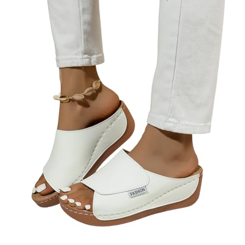 schlappen damen weiß, Vivastep Sandalen Damen Orthopädische Schuhe Sommer Ergonomische Rutschfeste Sandaletten zur Schmerzlinderung Leder Offener Sommerschuhe Leicht Bequem Hausschuhe Slides Weiß 42 von RuFengz