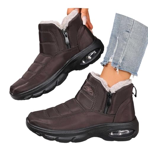 schneeschuhe, Winterschuhe Damen Warmes Fell Gefüttert Knöchelstiefel Outdoor Rutschfeste Wanderschuhe mit Seitlicher Reißverschluss Thermostiefel Schneestiefel Mode Plush Stiefeletten von RuFengz