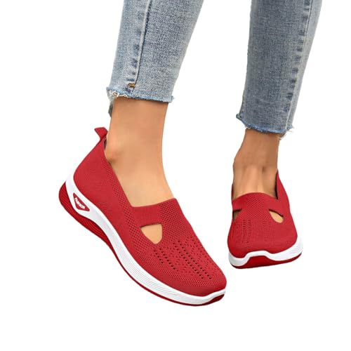 schuhe hellblau damen, Orthopädische Schuhe Damen Sommer Weite H Walkingschuhe Gesundheitsschuhe Leicht Hallux Valgus Atmungsaktive Sommerschuhe Sneaker Bequeme Outdoor Turnschuhe Schlupfschuhe Rot 41 von RuFengz