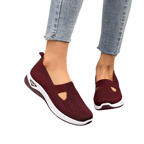 sneaker ohne schnürsenkel, Orthopädische Schuhe Damen Sommer Weite H Walkingschuhe Gesundheitsschuhe Leicht Hallux Valgus Atmungsaktive Sommerschuhe Sneaker Bequeme Outdoor Turnschuhe Ziegelrot 38 von RuFengz