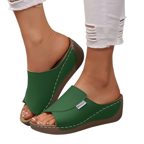 sommerlatschen damen, Vivastep Sandalen Damen Orthopädische Schuhe Sommer Ergonomische Rutschfeste Sandaletten zur Schmerzlinderung Leder Offener Sommerschuhe Leicht Bequem Hausschuhe Slides Grün 38 von RuFengz