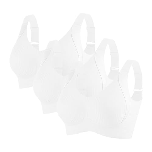 sport bh große brüste, 3er Pack BH Damen Ohne Bügel Gepolstert Große Brüste Starker Halt Bra Push Up Nahtlose Unterwäsche Weich Bequem BHS Verstellbarer Sport Bustier Büstenhalter Große Größen von RuFengz