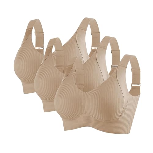 sport bh starker halt, 3er Pack BH Damen Ohne Bügel Gepolstert Große Brüste Starker Halt Bra Push Up Nahtlose Unterwäsche Weich Bequem BHS Verstellbarer Sport Bustier Büstenhalter Große Größen von RuFengz