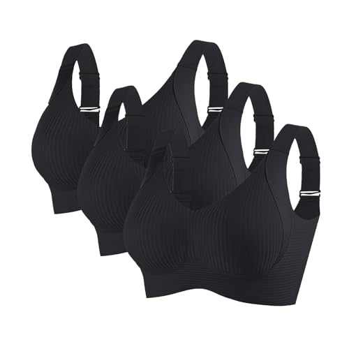 still bh große brüste, 3er Pack BH Damen Ohne Bügel Gepolstert Große Brüste Starker Halt Bra Push Up Nahtlose Unterwäsche Weich Bequem BHS Verstellbarer Sport Bustier Büstenhalter Große Größen von RuFengz