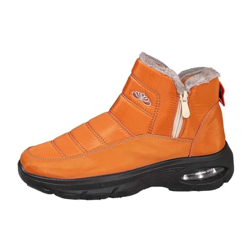 winter barfußschuhe, Winterschuhe Damen Warmes Fell Gefüttert Knöchelstiefel Outdoor Rutschfeste Wanderschuhe mit Seitlicher Reißverschluss Thermostiefel Schneestiefel Mode Plush Stiefeletten von RuFengz