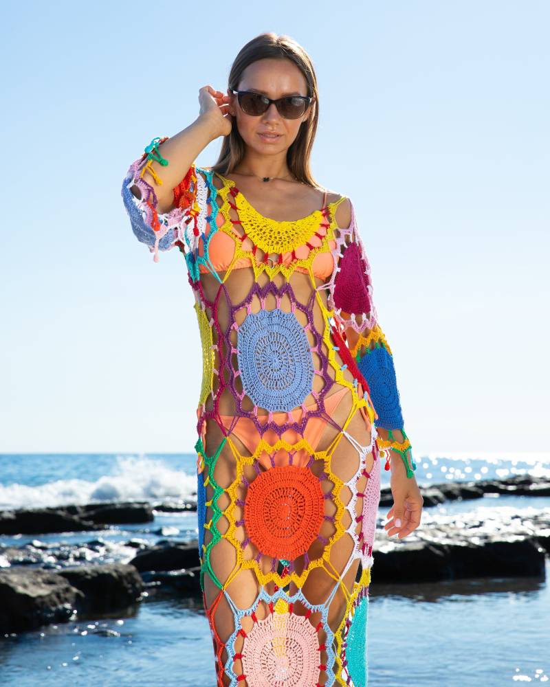 Häkeln Strandkleid, Mehrfarbiges Handgestrickte Badeanzug-Verkleidung, Handgemachte Sommer-Verkleidung von RuKnRuK