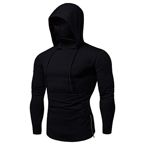 Ruamilyy Kapuzen Langarm Kapuzenpulli mit Maske Herren Cyberpunk Ninja Hoodie Rundhals Unisex Casual Kapuzenpullover Einfarbig Herbst Kapuzenpullover Slim Fit von Ruamilyy