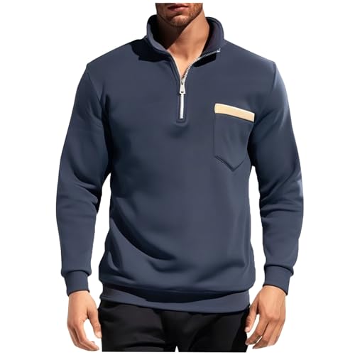 Ruamilyy Rollkragenpullover Herren Half Zip Pullover mit Brusttasche Schwarz Winter Arbeitspullover Sweatshirt Ohne Kapuze Oversize Sport Sweater Langarm Warm Winterpullover von Ruamilyy
