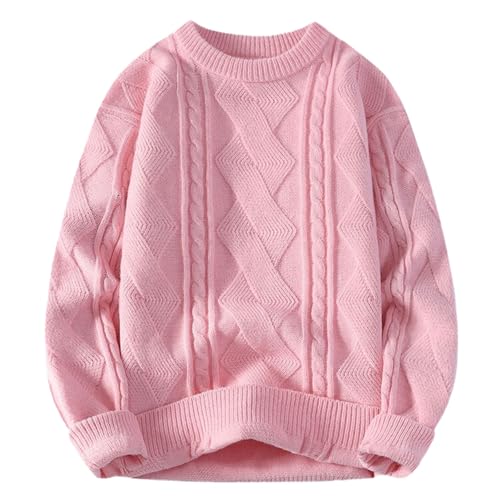Ruamilyy Strickpullover Herren Dicke Kabelstrick Pullover mit Rundhals Lässig Warme Zopfmuster Sweatshirt Einfarbig Weich Strickwaren Leichter Freizeit Rundhals Strickpullover von Ruamilyy