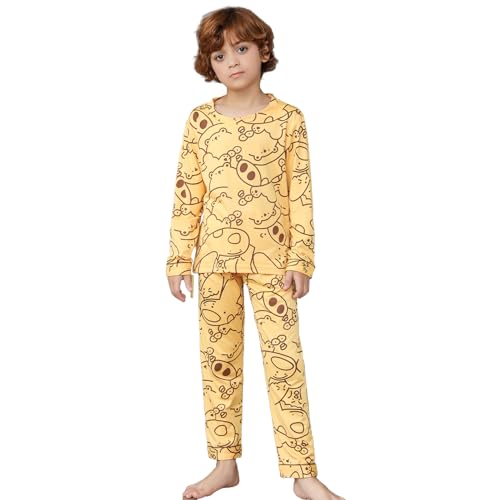 RuanMM Kinder-Pyjama für Jungen, langes Pyjama-Set mit baumwollähnlicher Textur, Nachtwäsche mit Rundhalsausschnitt für Jungen, Gelb-A 130 von RuanMM