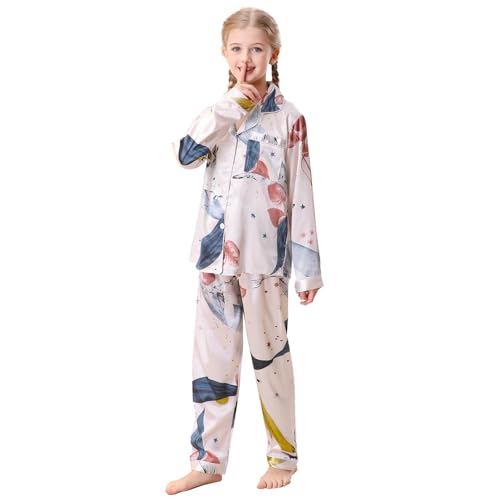 RuanMM Seidiges Satin-Pyjama-Set für Kinder | Nachtwäsche für Mädchen mit Animal-Print | Pyjama-Sets, Nachtwäsche für Mädchen | Mehrfarbig-130 von RuanMM