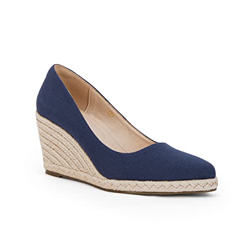 Damen Plateau Espadrilles Keilsandalen Slip On Einfarbig Geschlossene Spitze Zehen Bequeme Keilabsatz Pumps Schuhe, Marineblau, 40 EU von Ruanyu