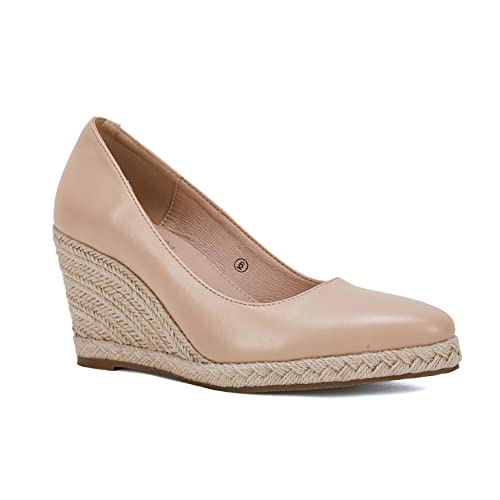 Ruanyu Espadrilles für Damen, Plateau-Sandalen, Keilabsatz, einfarbig, geschlossen, spitzer Zehenbereich, bequeme Keilpumps, aprikose, 38 EU von Ruanyu
