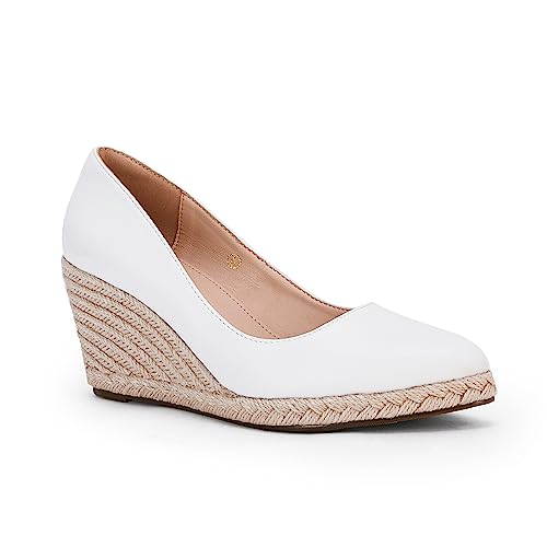 Ruanyu Damen Plateau Espadrilles Keilsandalen Slip On Geschlossene Spitze Zehe Sommerschuhe, Weiss/opulenter Garten, 38 EU von Ruanyu