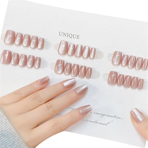 Künstliche Fingernägel, Katzenauge, Champagner, französische Spitze, abnehmbar, zum Aufdrücken, für Frauen von Ruarby