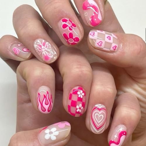 Künstliche Nägel, Mandel, zum Aufdrücken, für Valentinstag, Französisch, Acryl, künstliche Nägel, zum Aufkleben, für Damen und Mädchen, 24 Stück von Ruarby