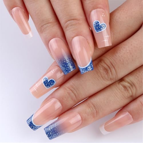 Künstliche Nägel zum Aufkleben, französische Spitze, schönes Herz, Maniküre-Zubehör für Damen, 24 Stück von Ruarby