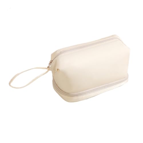 Make-up-Tasche mit großem Fassungsvermögen, doppellagig, Kulturbeutel, Reise-Kosmetiktasche, Kulturbeutel, einfarbig, Aufbewahrungstasche für Damen, beige von Ruarby