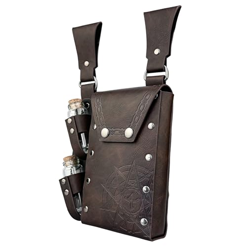 PU Leder Gürteltasche Mittelalter Gürtel Mittelalter Alchemies Taille mit 2 Flaschen Fantasie Zauberer Taille für Halloween, dunkelbraun, Einheitsgröße, Mass Beauty von Ruarby
