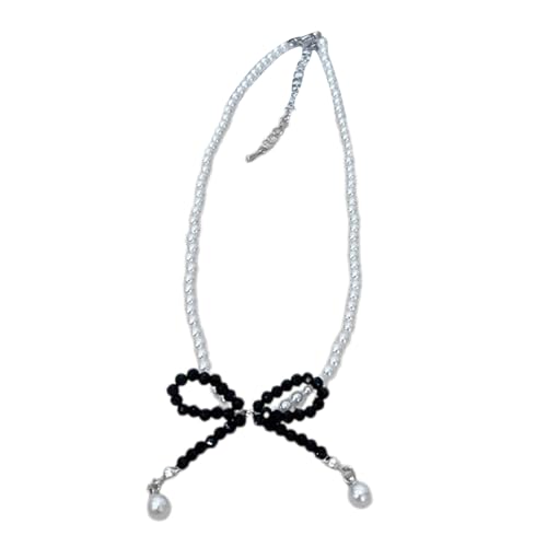 Perlen-Halskette, Schleifen-Anhänger, Schlüsselbein-Kette, Kristallperlen, Schlüsselbeinkette, Schmuck für Frauen und Mädchen, geeignet für verschiedene Anlässe, Einheitsgröße, Wie beschrieben, Wie von Ruarby