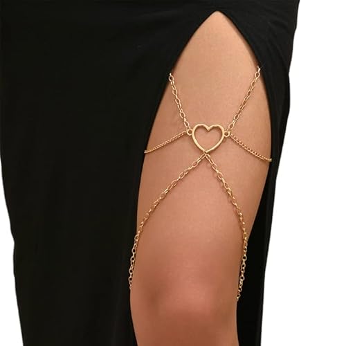 Rock Leg Chain Garter Multi-layer Hollow Heart Thigh Chain Elastic Sexy Body Chain Jewelry Nightclub Party for Woman leg chain jewelry for woman punk leg chain charm metal leg chains for woman size von Ruarby