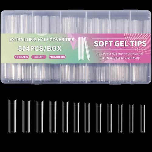 Ruarby 504x Extra Lange Vollspitzen Acryl Tips Falsche Nägel Weiche Gelspitzen Klare Spitzen Drücken Sie auf für Frauen von Ruarby